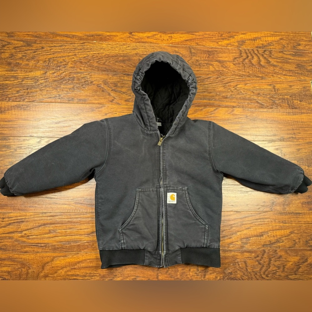 Carhartt Youth Size S (4/6) Zip Up With Hood Quilted Black W1